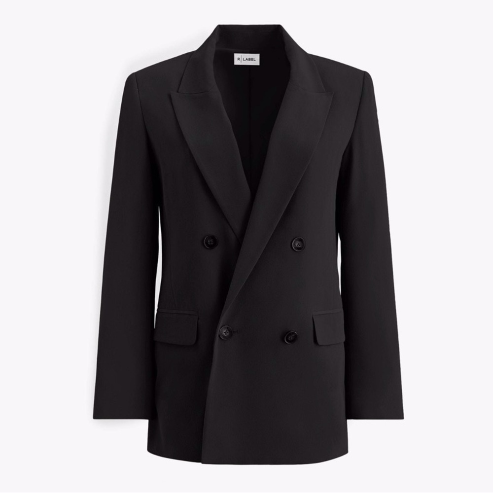 R | Label by the Reset Black Silk Double-Breasted Blazer Size XS